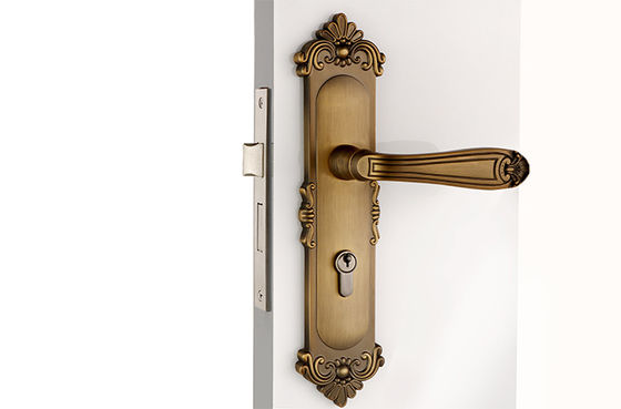 Oda Kapısı Mortise Kilit Set With 130×68 mm Lever Handle Antik Sarı Bronz