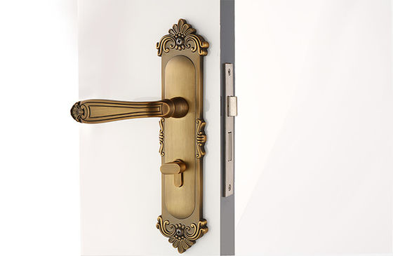 Oda Kapısı Mortise Kilit Set With 130×68 mm Lever Handle Antik Sarı Bronz