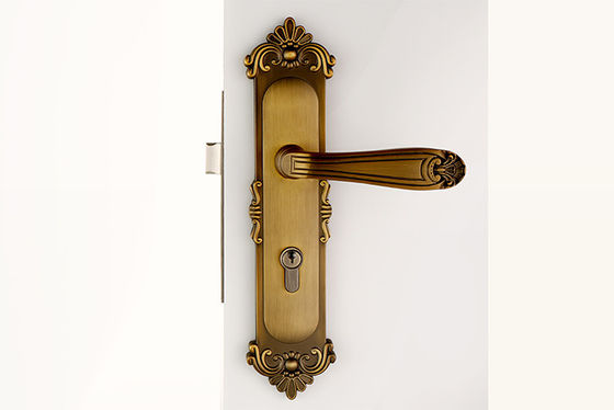 Oda Kapısı Mortise Kilit Set With 130×68 mm Lever Handle Antik Sarı Bronz