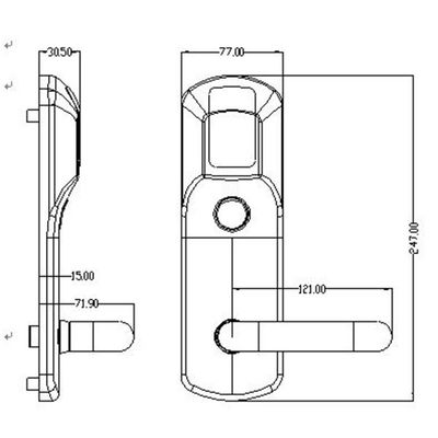 62.5mm Backset Dijital Elektronik Kapı Kilitleri / Otel Odaları için Elektronik Kart Kilitleri