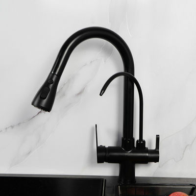 Filtreli su ile siyah 3 yönlü içme suyu musluğu H410 XW225mm